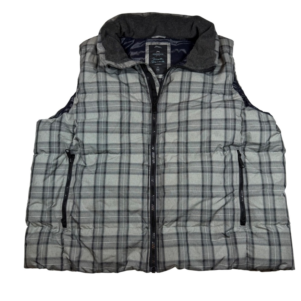 Gap Outdoor Edition Winter Warmth Puffer Vest Mens XXL Grey Plaid Down Fill Zip‎